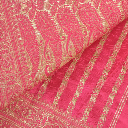 Sanskriti Vintage Pink Sarees Satin Silk Woven Banarasi/Banarasi Sari Fabric