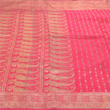 Sanskriti Vintage Pink Sarees Satin Silk Woven Banarasi/Banarasi Sari Fabric
