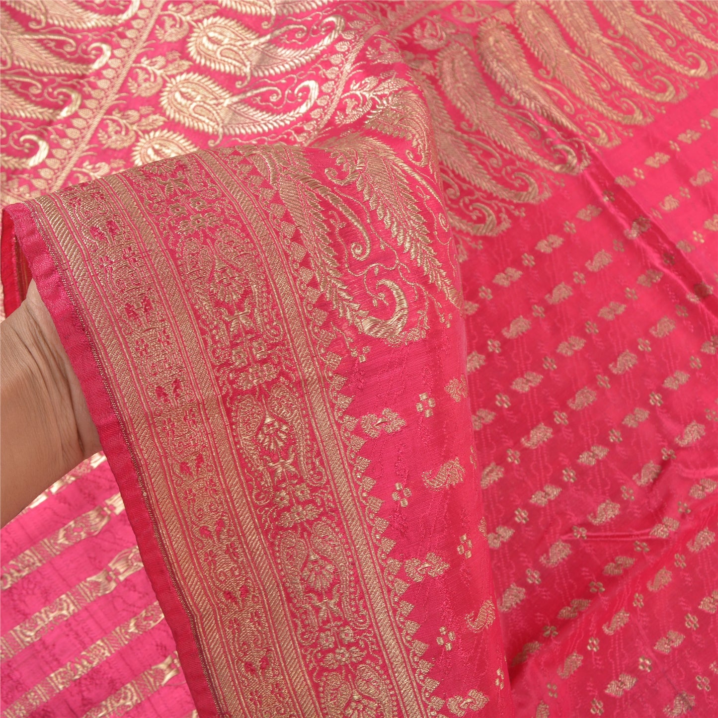 Sanskriti Vintage Pink Sarees Satin Silk Woven Banarasi/Banarasi Sari Fabric