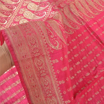 Sanskriti Vintage Pink Sarees Satin Silk Woven Banarasi/Banarasi Sari Fabric