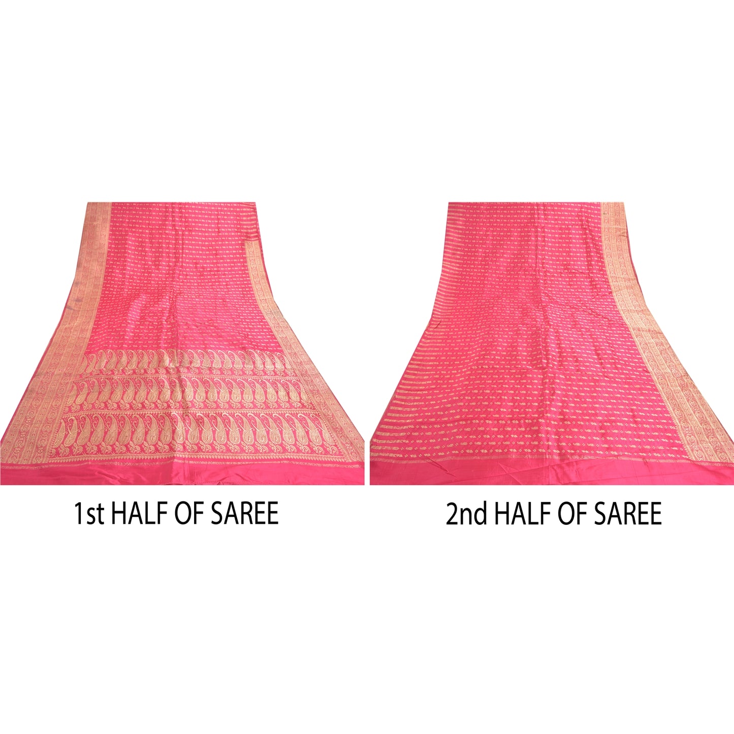 Sanskriti Vintage Pink Sarees Satin Silk Woven Banarasi/Banarasi Sari Fabric