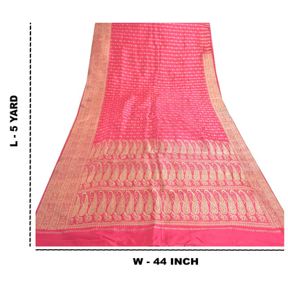Sanskriti Vintage Pink Sarees Satin Silk Woven Banarasi/Banarasi Sari Fabric