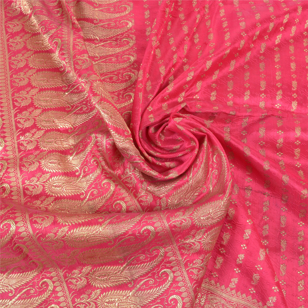 Sanskriti Vintage Pink Sarees Satin Silk Woven Banarasi/Banarasi Sari Fabric
