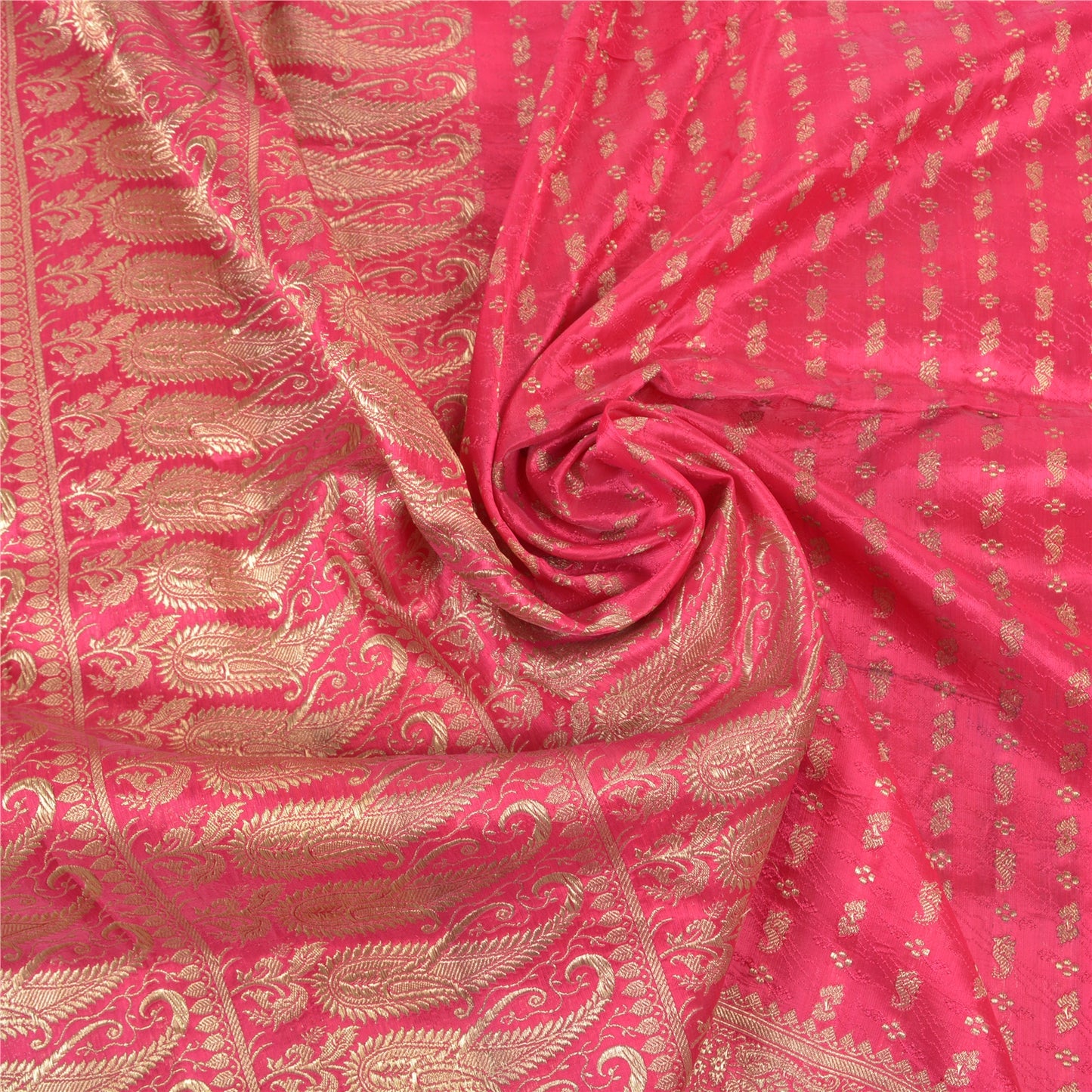 Sanskriti Vintage Pink Sarees Satin Silk Woven Banarasi/Banarasi Sari Fabric