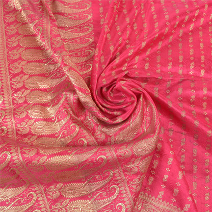 Sanskriti Vintage Pink Sarees Satin Silk Woven Banarasi/Banarasi Sari Fabric