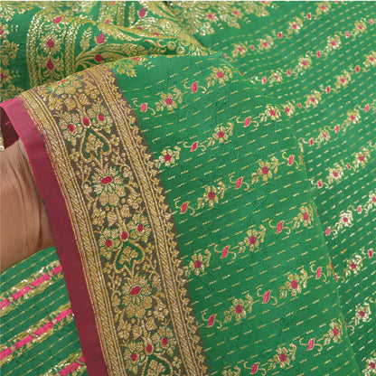 Sanskriti Vintage Green Sarees Blend Silk Brocade Banarasi Hand Woven 5 Yd Sari