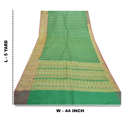 Sanskriti Vintage Green Sarees Blend Silk Brocade Banarasi Hand Woven 5 Yd Sari