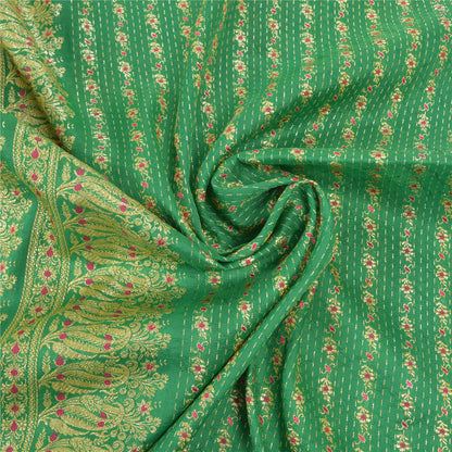 Sanskriti Vintage Green Sarees Blend Silk Brocade Banarasi Hand Woven 5 Yd Sari