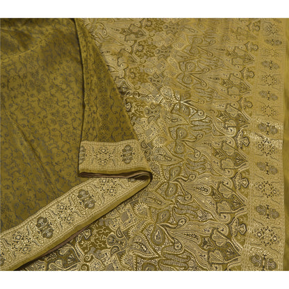 Sanskriti Vintage Green Sarees Pure Satin Silk Hand-Woven Special Sari Fabric