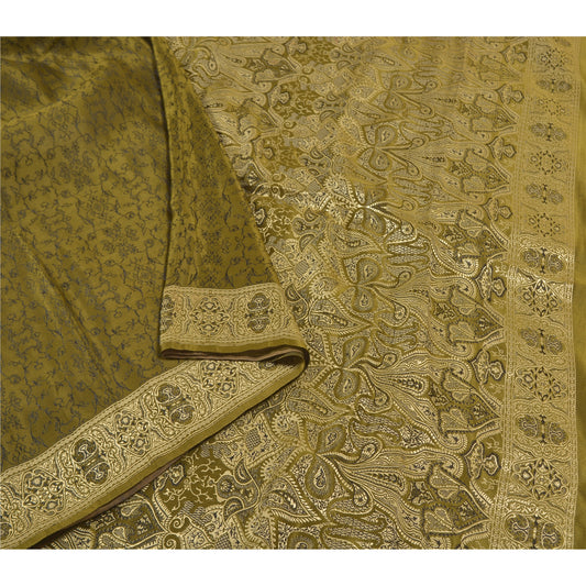 Sanskriti Vintage Green Sarees Pure Satin Silk Hand-Woven Special Sari Fabric