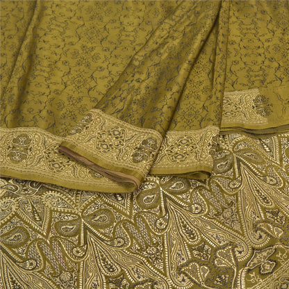 Sanskriti Vintage Green Sarees Pure Satin Silk Hand-Woven Special Sari Fabric