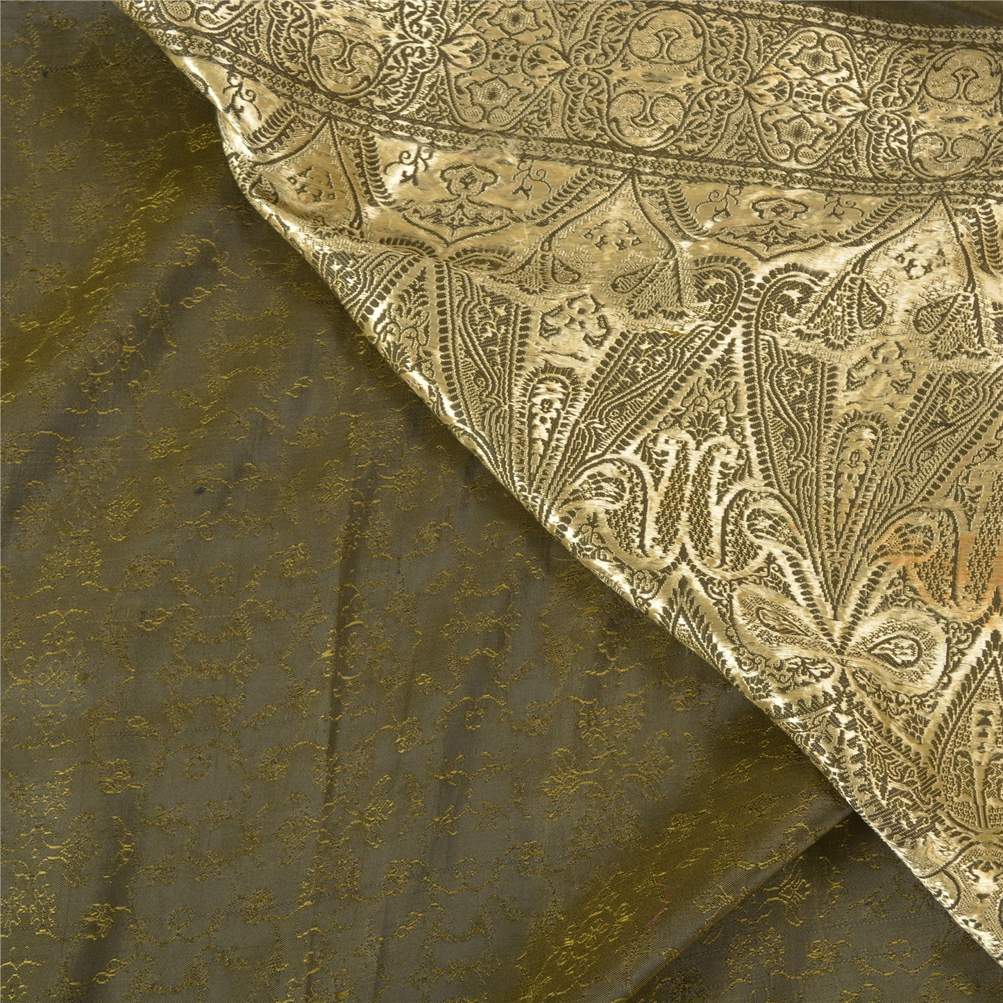 Sanskriti Vintage Green Sarees Pure Satin Silk Hand-Woven Special Sari Fabric