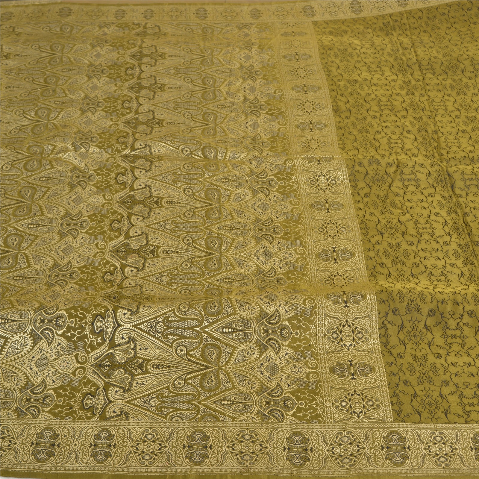 Sanskriti Vintage Green Sarees Pure Satin Silk Hand-Woven Special Sari Fabric