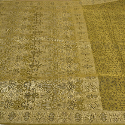 Sanskriti Vintage Green Sarees Pure Satin Silk Hand-Woven Special Sari Fabric