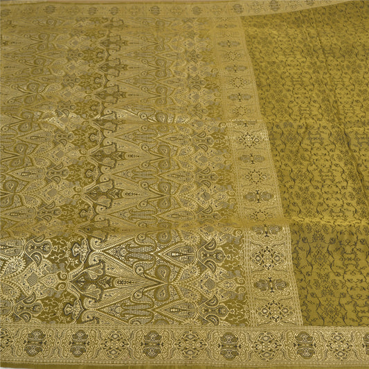 Sanskriti Vintage Green Sarees Pure Satin Silk Hand-Woven Special Sari Fabric