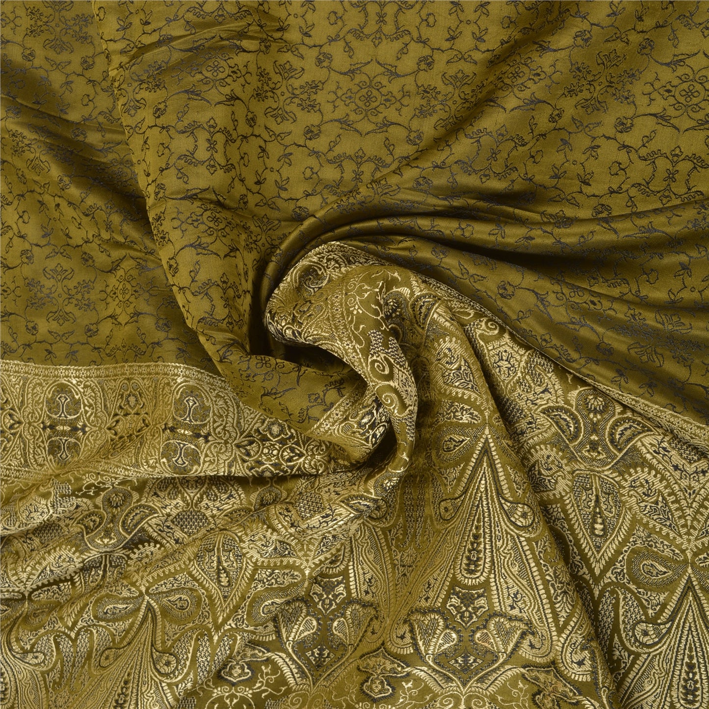 Sanskriti Vintage Green Sarees Pure Satin Silk Hand-Woven Special Sari Fabric