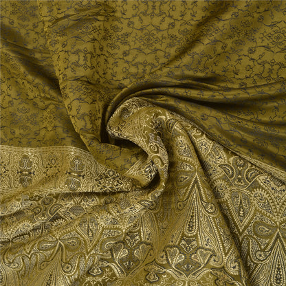 Sanskriti Vintage Green Sarees Pure Satin Silk Hand-Woven Special Sari Fabric