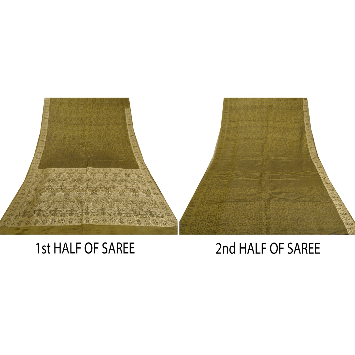 Sanskriti Vintage Green Sarees Pure Satin Silk Hand-Woven Special Sari Fabric