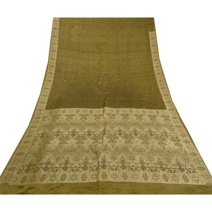 Sanskriti Vintage Green Sarees Pure Satin Silk Hand-Woven Special Sari Fabric