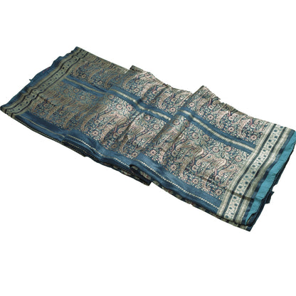 Sanskriti Vintage Teal Sarees Pure Satin Silk Woven Brocade/Banarasi Sari Fabric