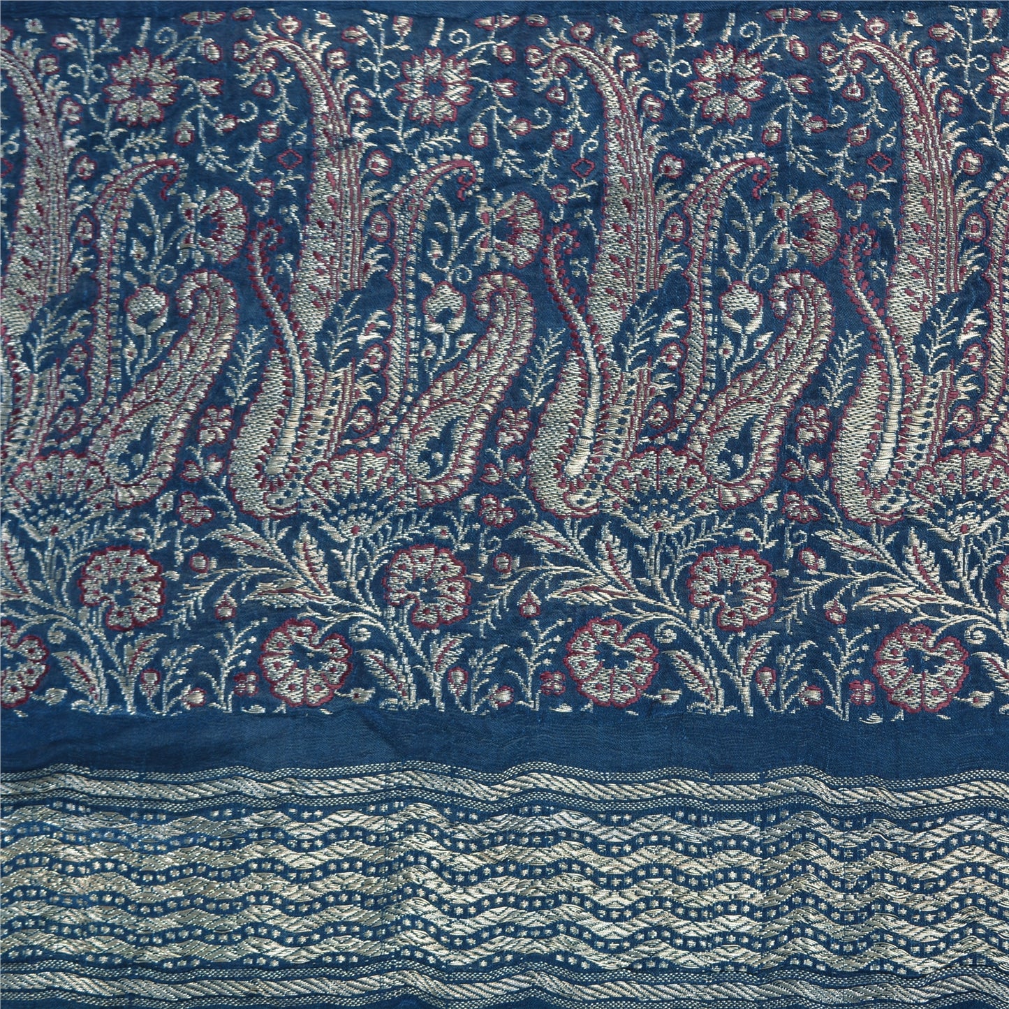 Sanskriti Vintage Teal Sarees Pure Satin Silk Woven Brocade/Banarasi Sari Fabric