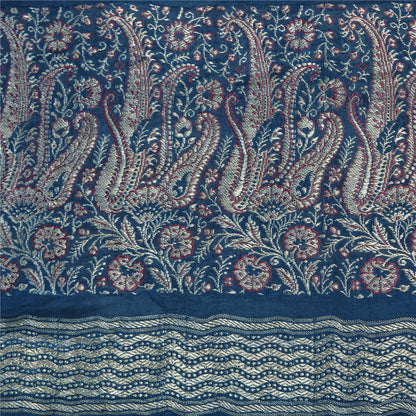 Sanskriti Vintage Teal Sarees Pure Satin Silk Woven Brocade/Banarasi Sari Fabric