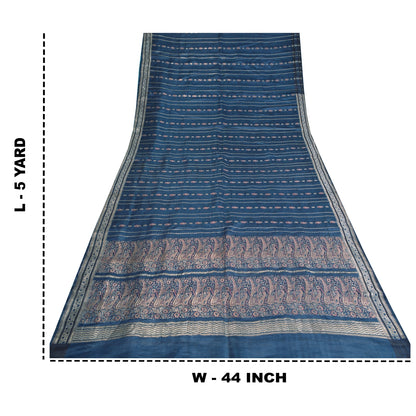 Sanskriti Vintage Teal Sarees Pure Satin Silk Woven Brocade/Banarasi Sari Fabric