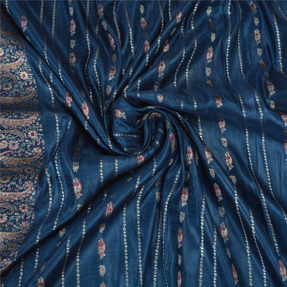 Sanskriti Vintage Teal Sarees Pure Satin Silk Woven Brocade/Banarasi Sari Fabric
