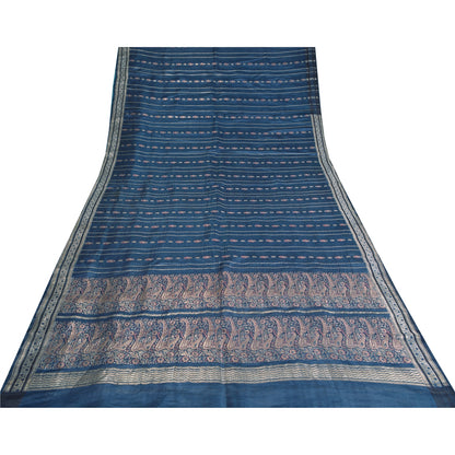 Sanskriti Vintage Teal Sarees Pure Satin Silk Woven Brocade/Banarasi Sari Fabric