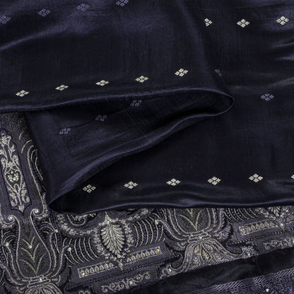Sanskriti Vintage Blue Blend Satin Saree Banarasi Brocade Zari Hand-Woven Sari