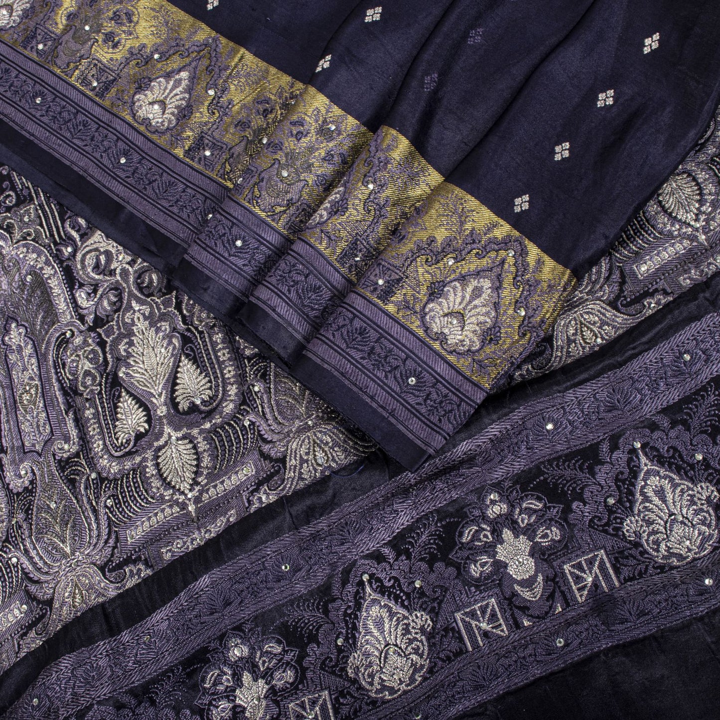 Sanskriti Vintage Blue Blend Satin Saree Banarasi Brocade Zari Hand-Woven Sari