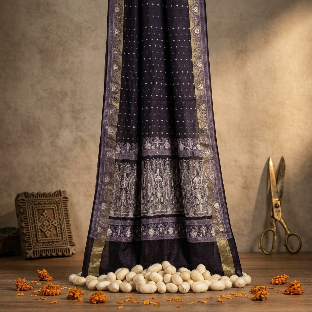 Sanskriti Vintage Blue Blend Satin Saree Banarasi Brocade Zari Hand-Woven Sari