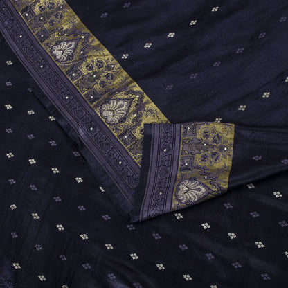 Sanskriti Vintage Blue Blend Satin Saree Banarasi Brocade Zari Hand-Woven Sari