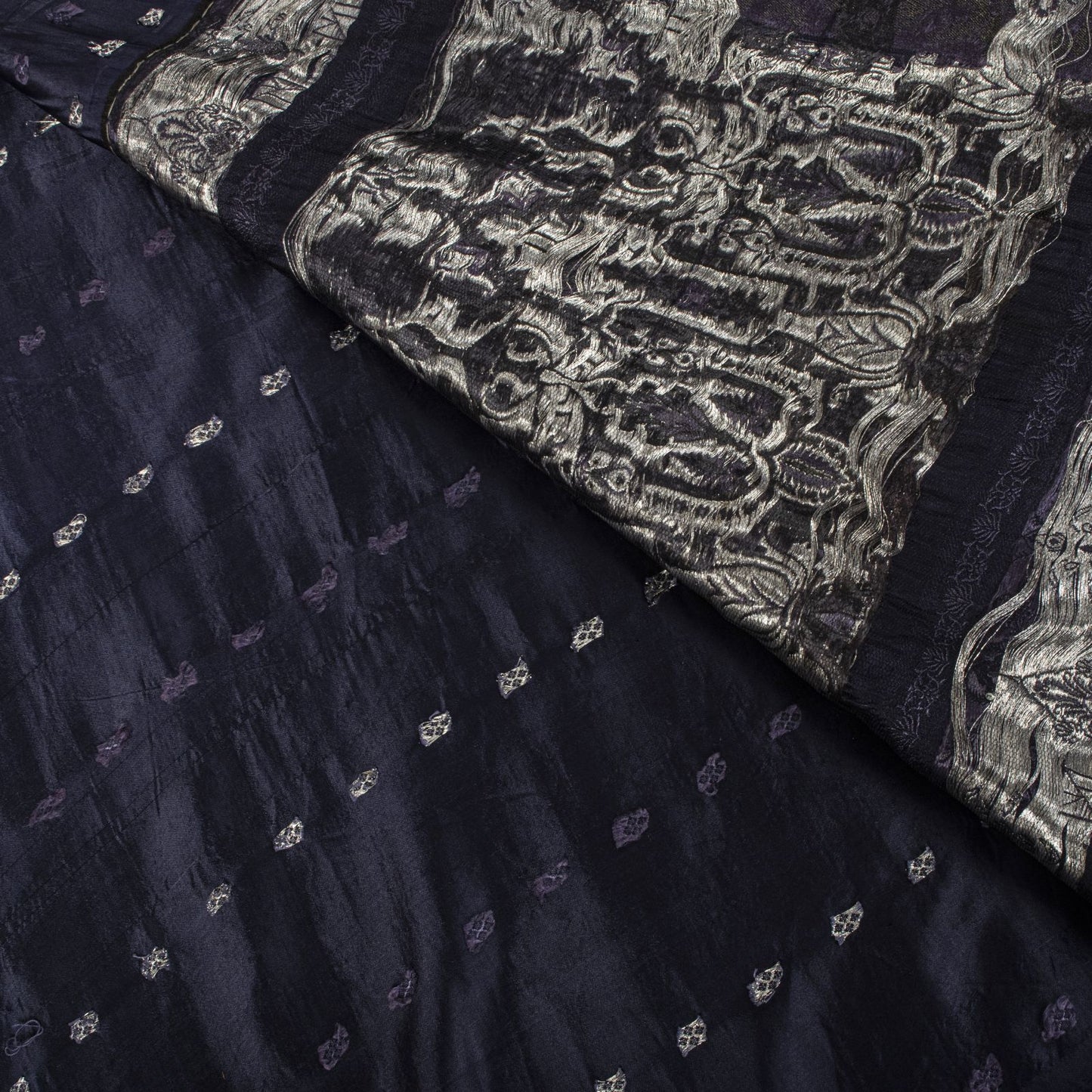 Sanskriti Vintage Blue Blend Satin Saree Banarasi Brocade Zari Hand-Woven Sari