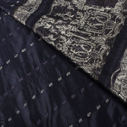 Sanskriti Vintage Blue Blend Satin Saree Banarasi Brocade Zari Hand-Woven Sari