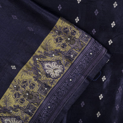 Sanskriti Vintage Blue Blend Satin Saree Banarasi Brocade Zari Hand-Woven Sari