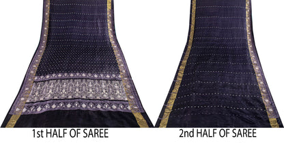 Sanskriti Vintage Blue Blend Satin Saree Banarasi Brocade Zari Hand-Woven Sari