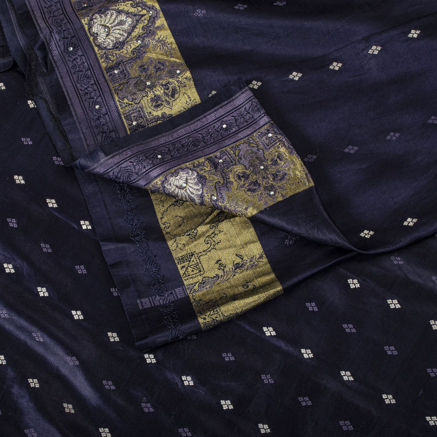 Sanskriti Vintage Blue Blend Satin Saree Banarasi Brocade Zari Hand-Woven Sari