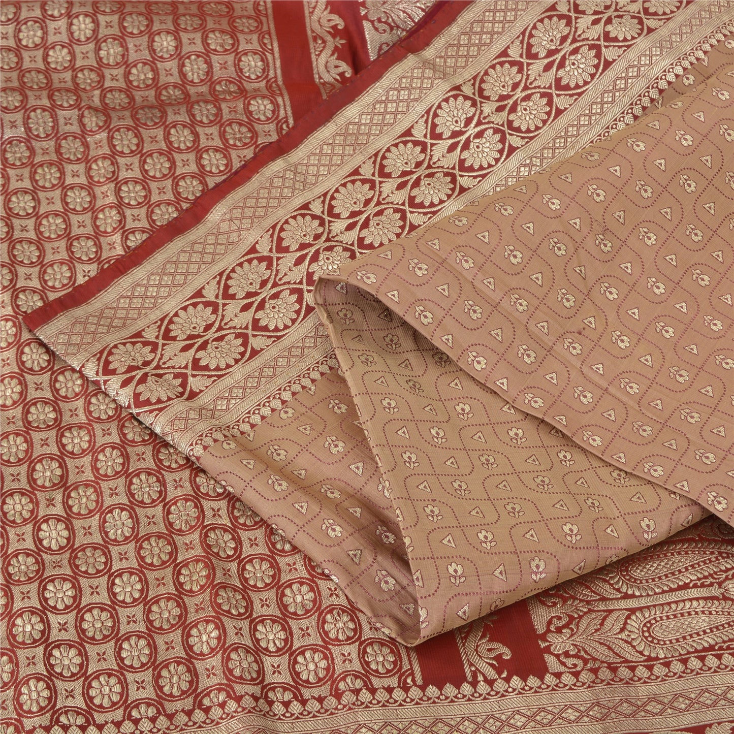 Sanskriti Vintage Red Sarees Pure Satin Brocade Banarasi ZariWoven Blouse PcSari