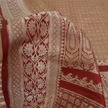 Sanskriti Vintage Red Sarees Pure Satin Brocade Banarasi ZariWoven Blouse PcSari
