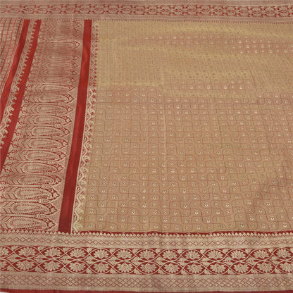 Sanskriti Vintage Red Sarees Pure Satin Brocade Banarasi ZariWoven Blouse PcSari