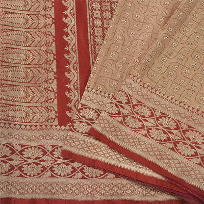 Sanskriti Vintage Red Sarees Pure Satin Brocade Banarasi ZariWoven Blouse PcSari