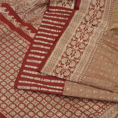 Sanskriti Vintage Red Sarees Pure Satin Brocade Banarasi ZariWoven Blouse PcSari