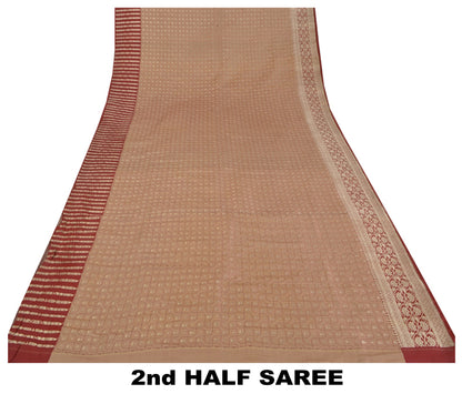 Sanskriti Vintage Red Sarees Pure Satin Brocade Banarasi ZariWoven Blouse PcSari