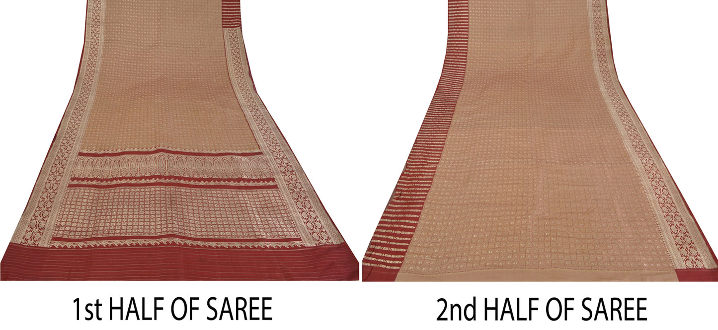 Sanskriti Vintage Red Sarees Pure Satin Brocade Banarasi ZariWoven Blouse PcSari