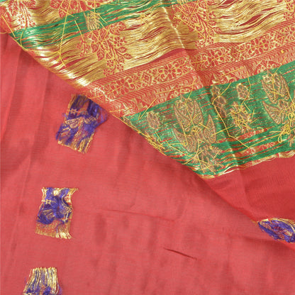 Sanskriti Vintage Red Sarees Pure Silk Beaded & Banarasi Woven Brocade 5YD Sari