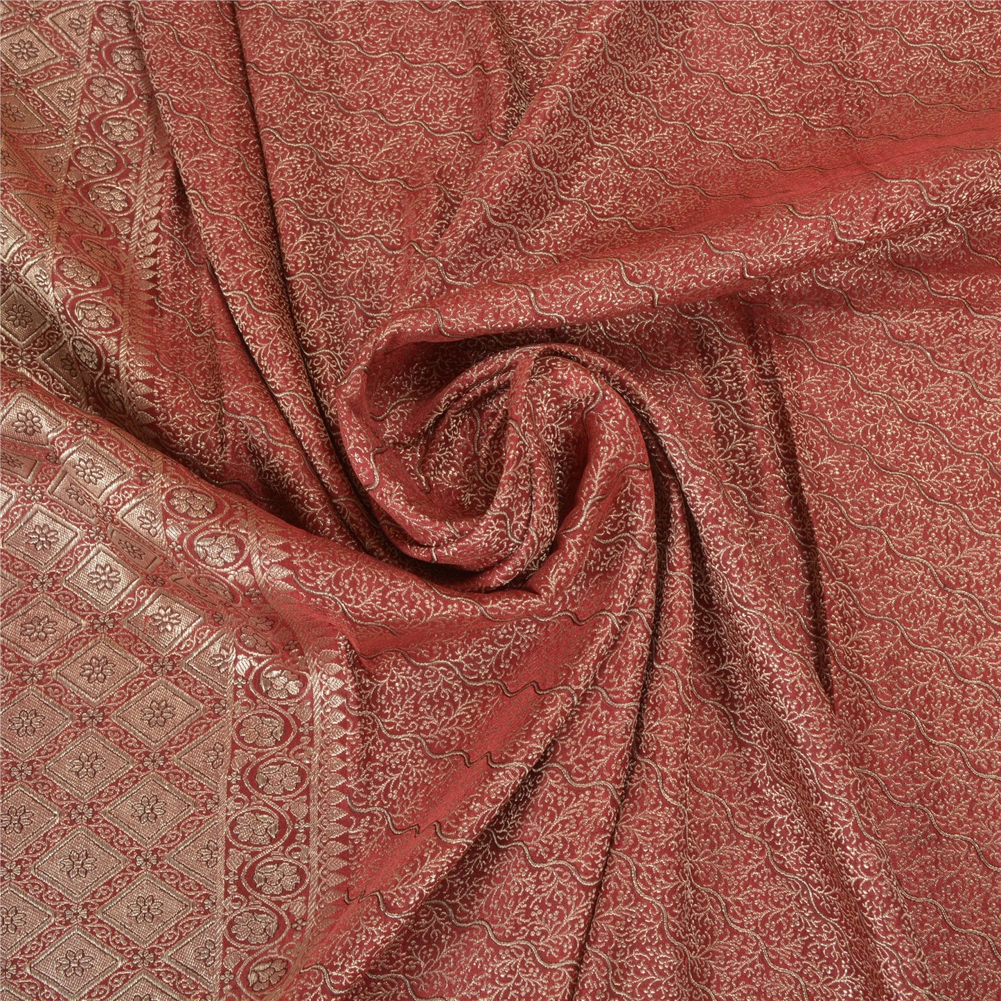 Sanskriti Vintage Red Wedding Sarees Pure Satin Silk Banarasi Woven Brocade Sari