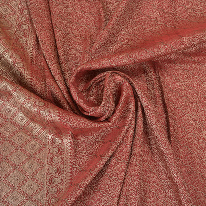 Sanskriti Vintage Red Wedding Sarees Pure Satin Silk Banarasi Woven Brocade Sari