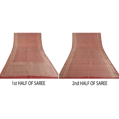 Sanskriti Vintage Red Wedding Sarees Pure Satin Silk Banarasi Woven Brocade Sari