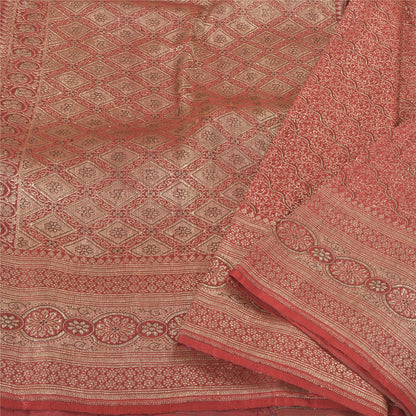 Sanskriti Vintage Red Wedding Sarees Pure Satin Silk Banarasi Woven Brocade Sari